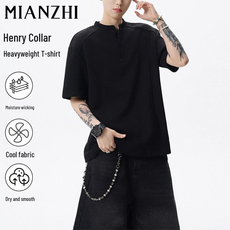 Men s Relaxed Fit Henry Collar T-Shirt M