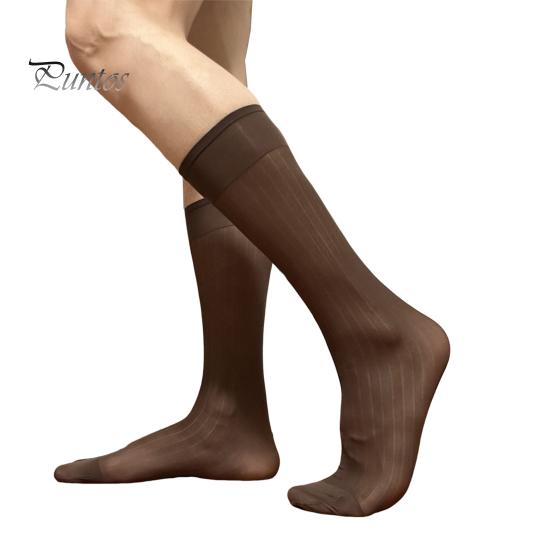 

Мужские повседневные деловые носки средней длины, широкие полосатые нейлоновые чулки, формальные костюмные прозрачные тонкие носки из искусственного шелка кофейный