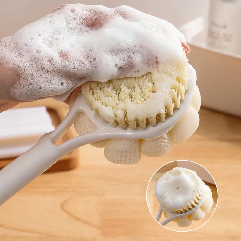 1Pc Double Side Long Handle Bath Brush Soft Hair Massage Bath Ball Powerful Back Rub Back Rub Mud Bath Brush Body Scrub