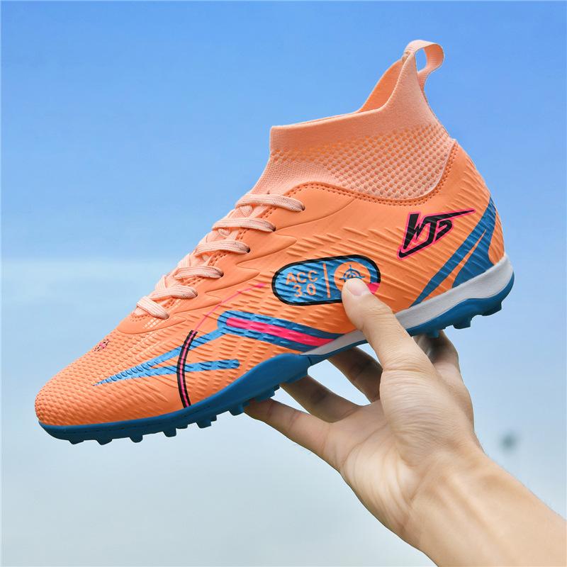 High-top Football Shoes Tf Broken Nails Artificial Turf AG Nails Leather Feet Boys and Girls Children and Adolescents Students Training Shoes