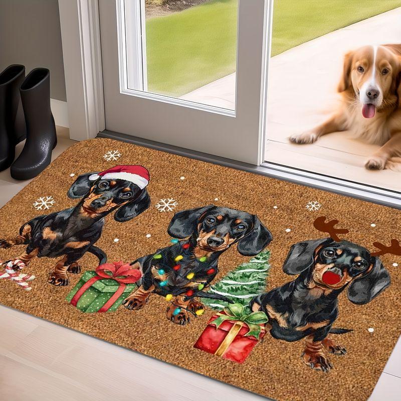 Christmas Dachshund Welcome Doormat Non Slip Floor Mat Xmas Sausage Dog For Entrance Kitchen Bedroom Holiday Home Decor