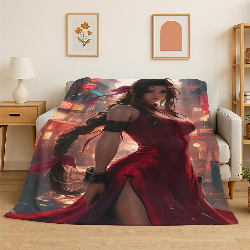 

Cloud Tifa Final Fantasy Games Sephiroth Flannel Blanket Soft Warm Throw Blanket for Bedroom Living Room Bed Travel Picnic Gift 75x90cm
