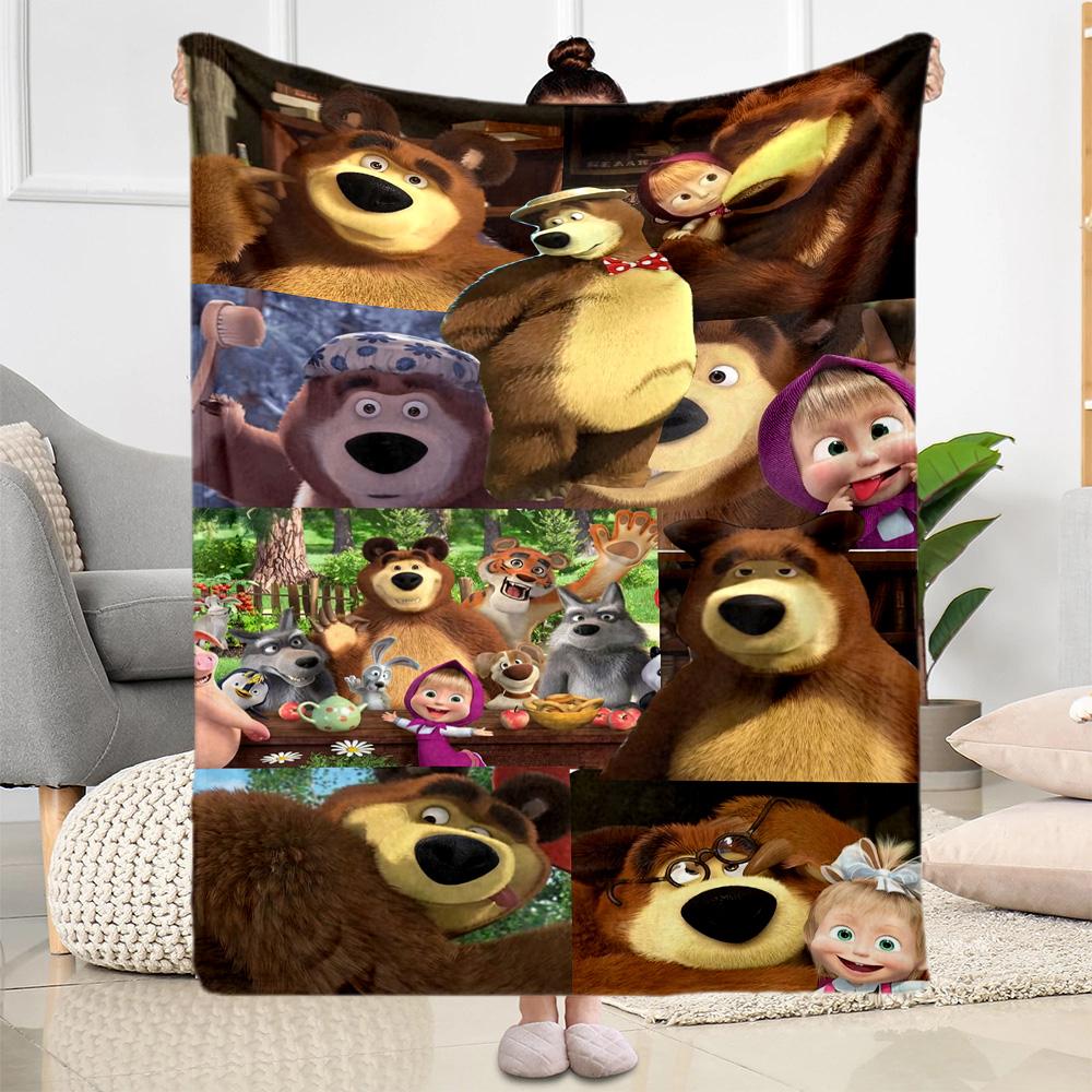 Masha Bear Blanket Durable Comfort Great for Picnics Bedding Seaside for All Seasons Stylish Decor Suitable for Gifting Relatives and Friends