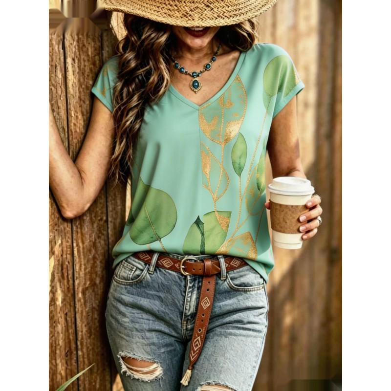 Womens V-Neck Short Sleeve Loose T-Shirt With Colorful Polka Dot Print Casual Oversized Top Daily Wear