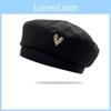 Stylish Heart Beret Hat For Women Winter Protection Short Brim Polyester Cap