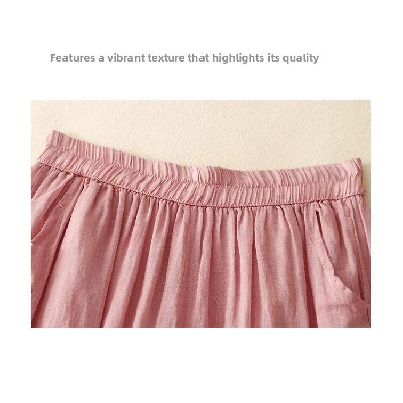 Vintage Embroidered Women's Wide-Leg Pants for Mothers, Summer Thin Elastic Waist Loose Casual Fashion Nine-Point Pants