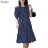 Women Casual Round Neck Lace Patchwork Short Sleeve Dress