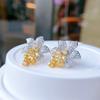 Luxury Flower Small Earrings Women's Exquisite Silver Color Yellow Stone Wedding Earrings Fine Jewelry