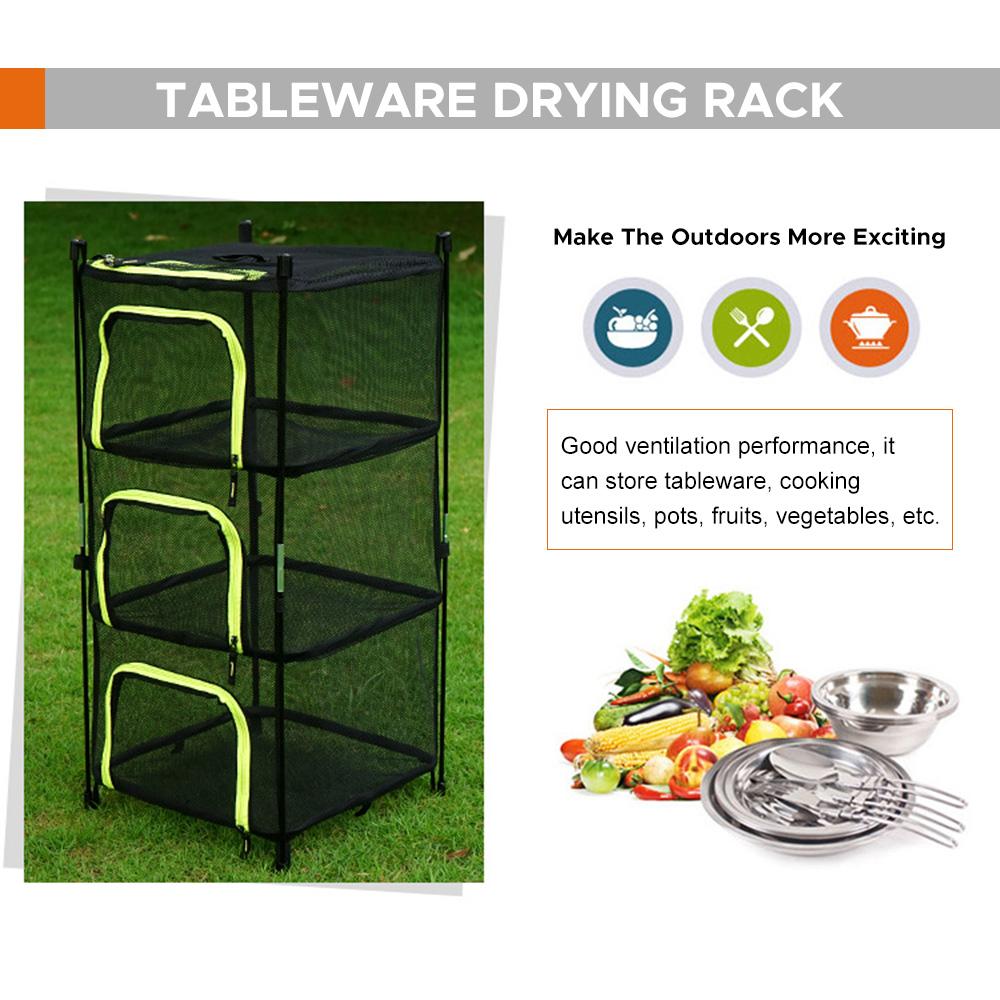Camping Dry Net 4 Layer Foldable Drying Rack with Carry Bag Multifunctional Mesh Storage Basket for Outdoors Camping