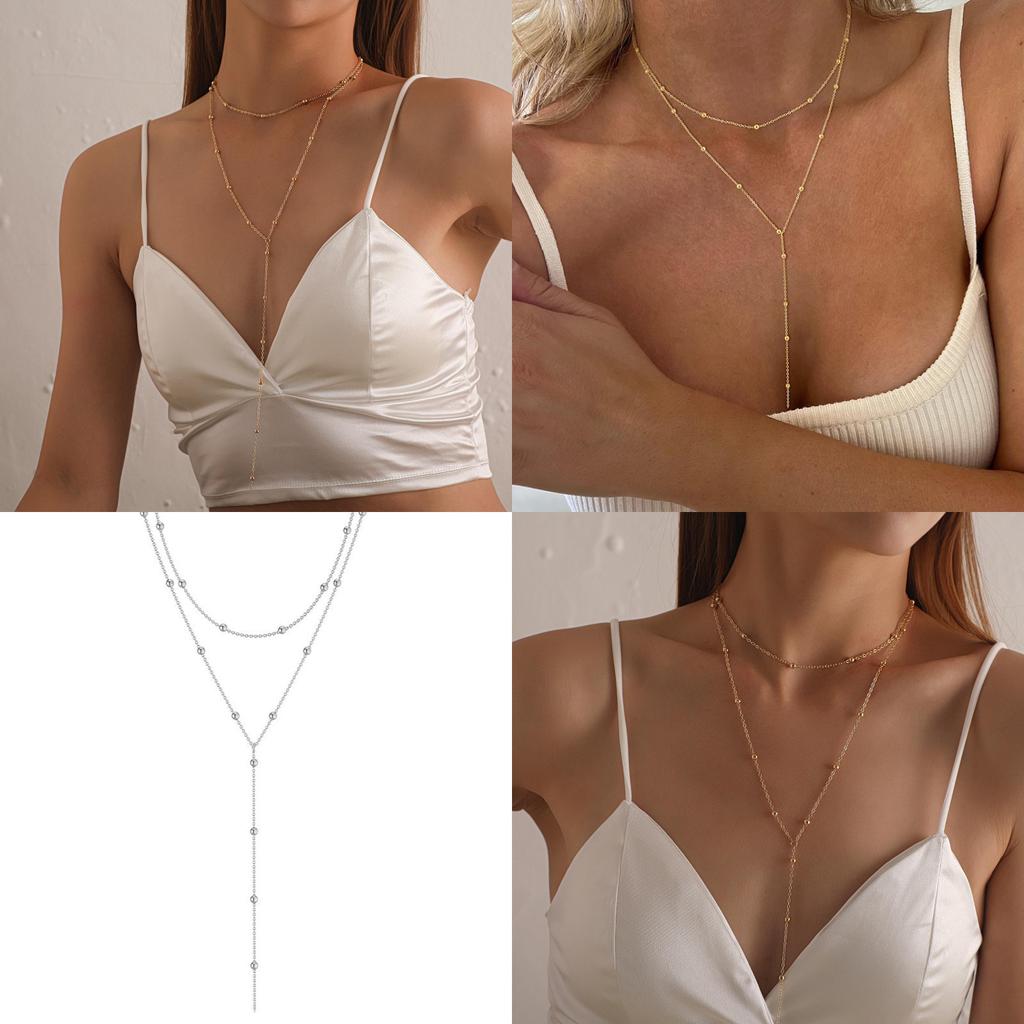 Minimalist Simple Alloy Long Chain Necklace With Tassel For Casual Office Wear