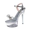 Summer Fashion Nightclub New Waterproof Platform Crystal Bottom Pointed Wedding Fashion Catwalk Super High-heeled Women's Single Shoes