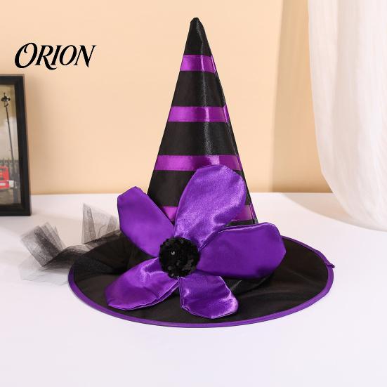 Soft Playful Witch Hat Halloween for Women Girls, Large Striped Wizard Decorative Headpiece with Flower Costume Accessories, Cosplay, Party Flowers