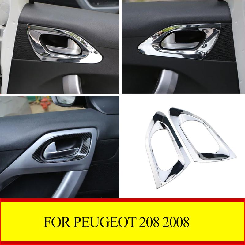 For Peugeot 208 2008 2014- 2018 ABS Front /Back Door Handle Bowl Cover Inner Door Bowl Trim Sticker Car Accessories