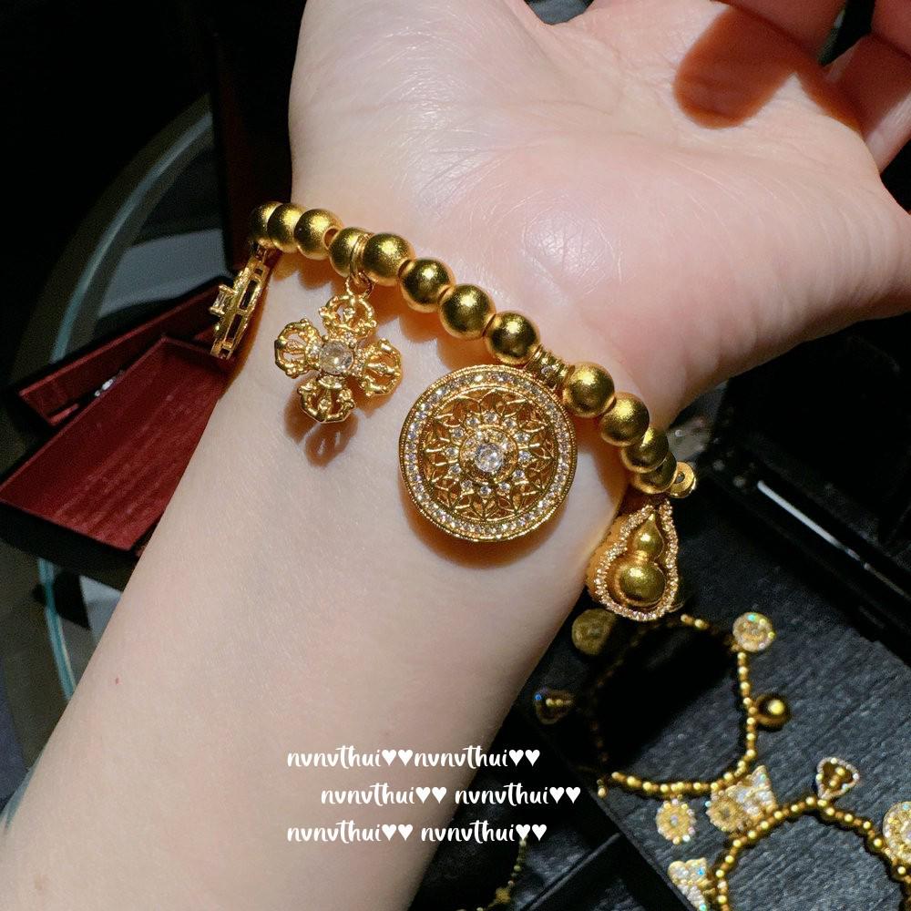 Gold Cloisonné Pendant Necklace & Auspicious Gourd Bracelet with Eight Treasures Design