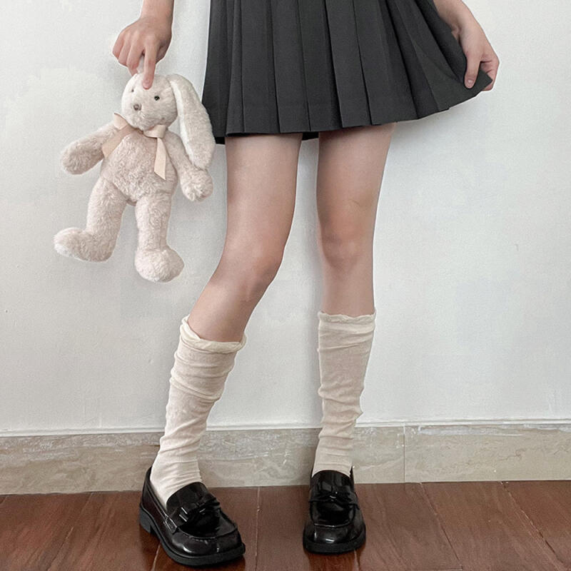 Nebu shirring spring summer see-through loose fit knee socks pleated socks
