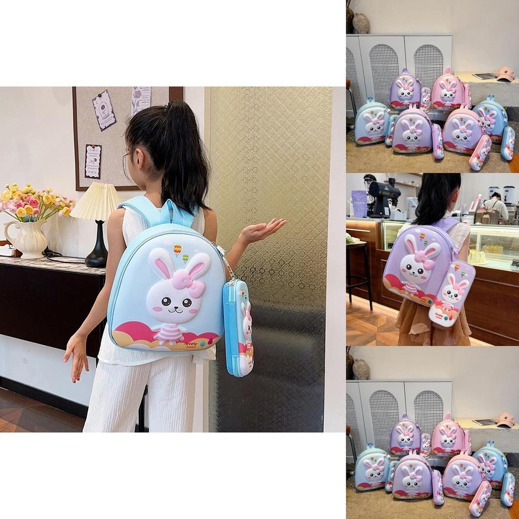 Lightweight Breathable Kids Backpack With Charming Bunny Pencil Case For School Use