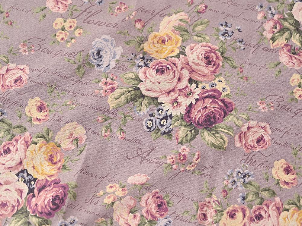 Retro Rose Printed Cotton Linen Fabric for DIY Patchwork