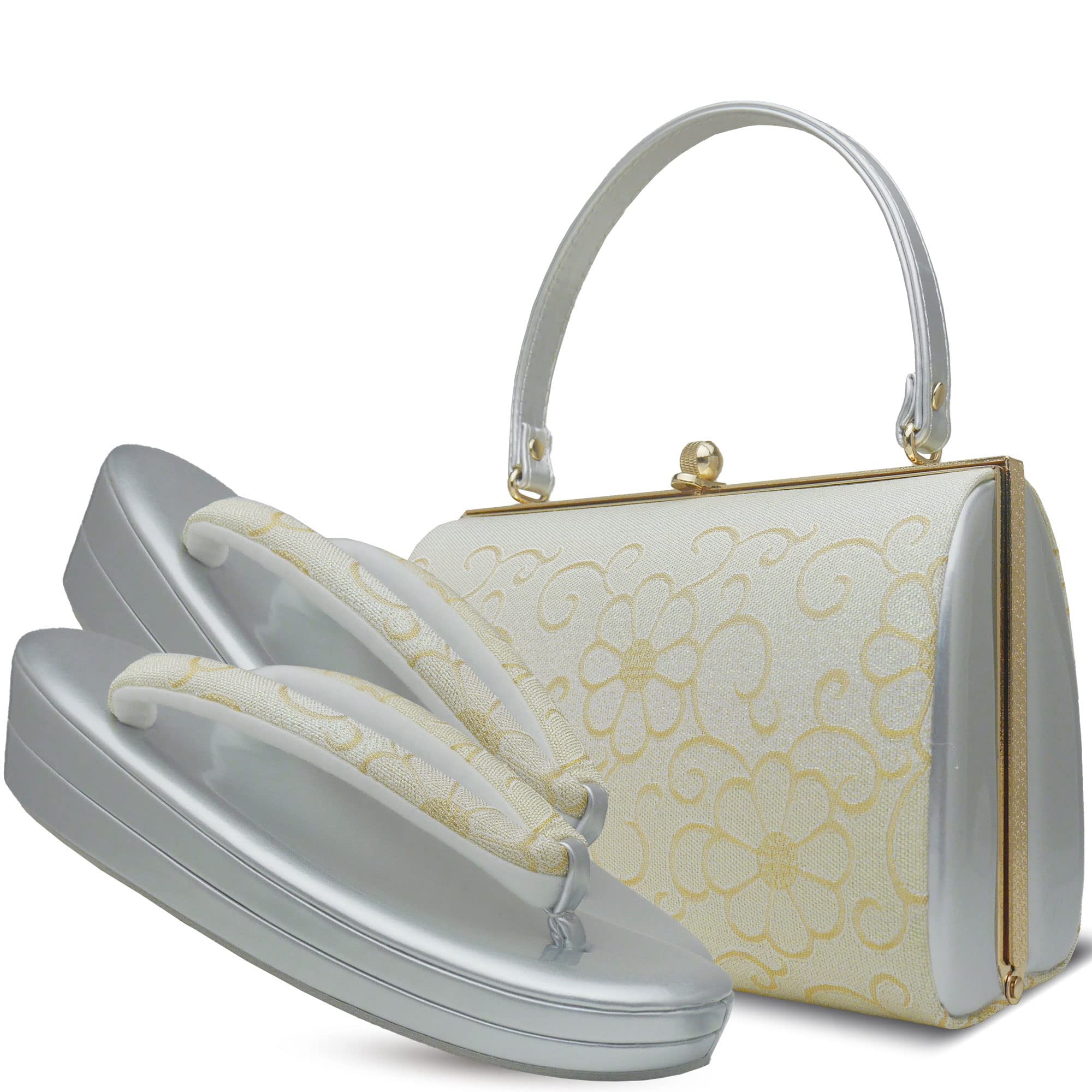 

[NISHIORI] Beautifully shaded formal high-class obi fabric bag set (arabesque - SILVER)