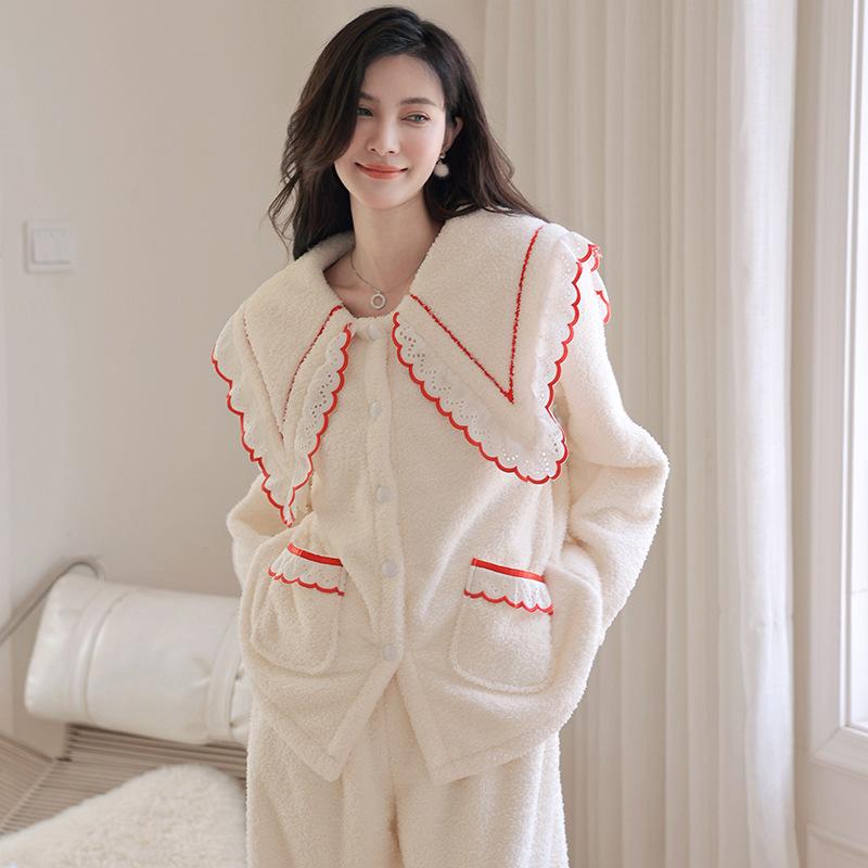 Xiaohongshu 1011 autumn and winter new flannel women's pajamas, soft and warm, thickened high-end loungewear