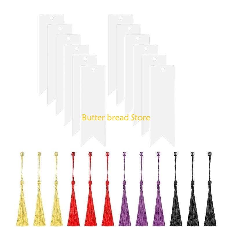 W89C 12 Pcs/Set Bookmarks Blank Bookmarks with Tassels Creative Bookmarks Book Accessories Acrylic Bookmarks for Crafts Making чистый