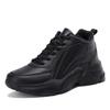 Ganzschwarze Leder-Sportschuhe für Damen: Wasserdichte, dicke Sohle, bequem, rutschfeste KFC Küchenarbeitschuhe für Frühling und Herbst.