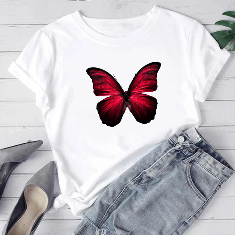 (Asiatisk storlek)  Tryck T-shirt T-tröja Akvarell Fjäril Söt Trend Mode Kvinnor Kvinna Sommar Kvinna T Kläder Kortärmade Grafiska T-shirts