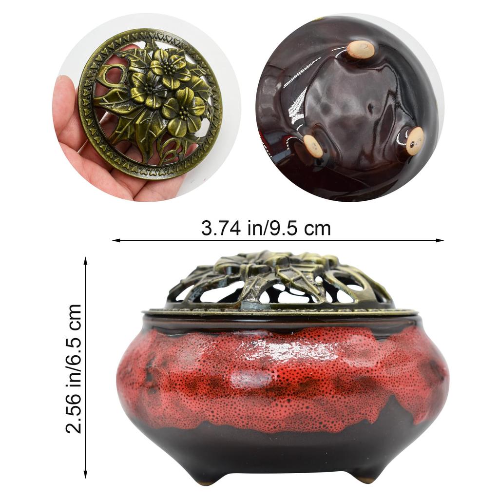 MrMrKura Ceramic 5-Piece Incense Burner and Incense Holder Set with Lid, Gourd-Shaped, Stylish, Flame-Retardant Cotton and Incense Holder, Perfect