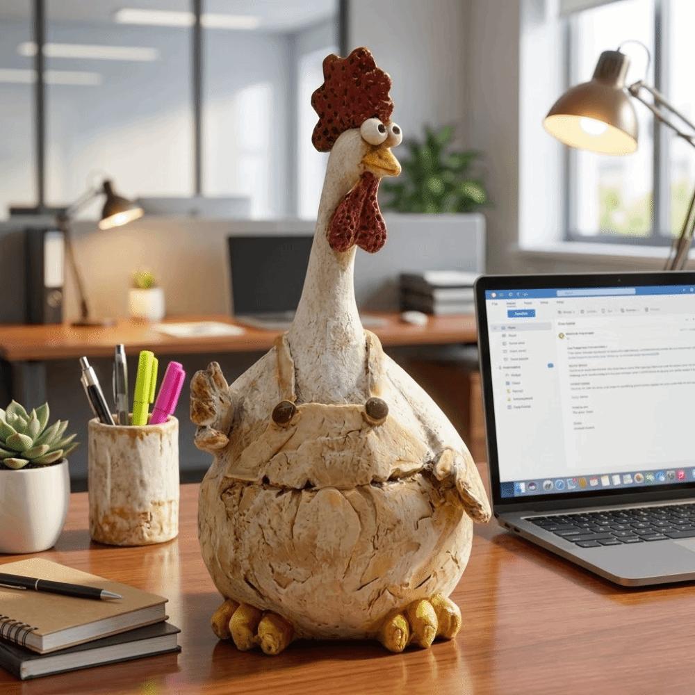 Cute Rooster Statue Cartoon Animal Shaped Garden Ornament Home Gift Chicken Sculpture Indoor Decor