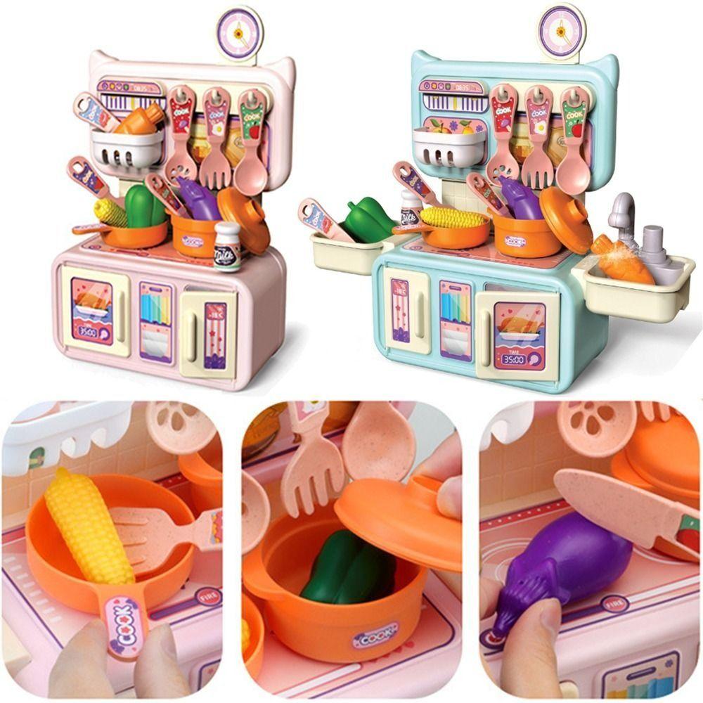 13/14pcs Cartoon Kitchen Playset Pressure Water Spray and Play Sink Simulated Play Kitchen Accessories Hanging Hook
