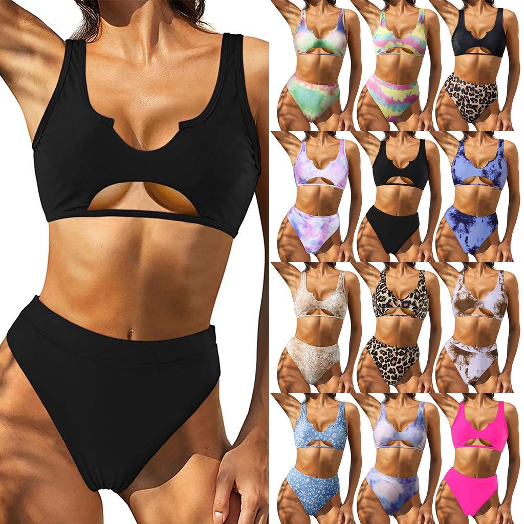 Dametrykk Polstret Push Up 2-delt bikini Hollow Out Badedrakter Strandtøy