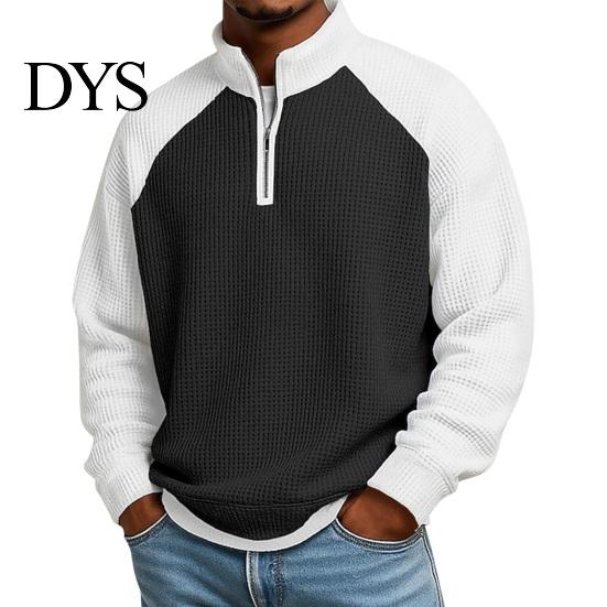 Breathable Outdoor Activewear Men Waffle Sweatshirt, Long Sleeve Quarter Zip Contrasting Color Mens Sweatshirt Casual Stand Collar Pullover Shirt for