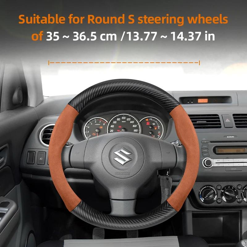 Hhkiv1 For SUZUKI Suede Carbon Fiber PU Leather Steering Wheel Cover Fit Swift Sport Accessories Sx4 Grand Vitara Jimny Solio Hustler