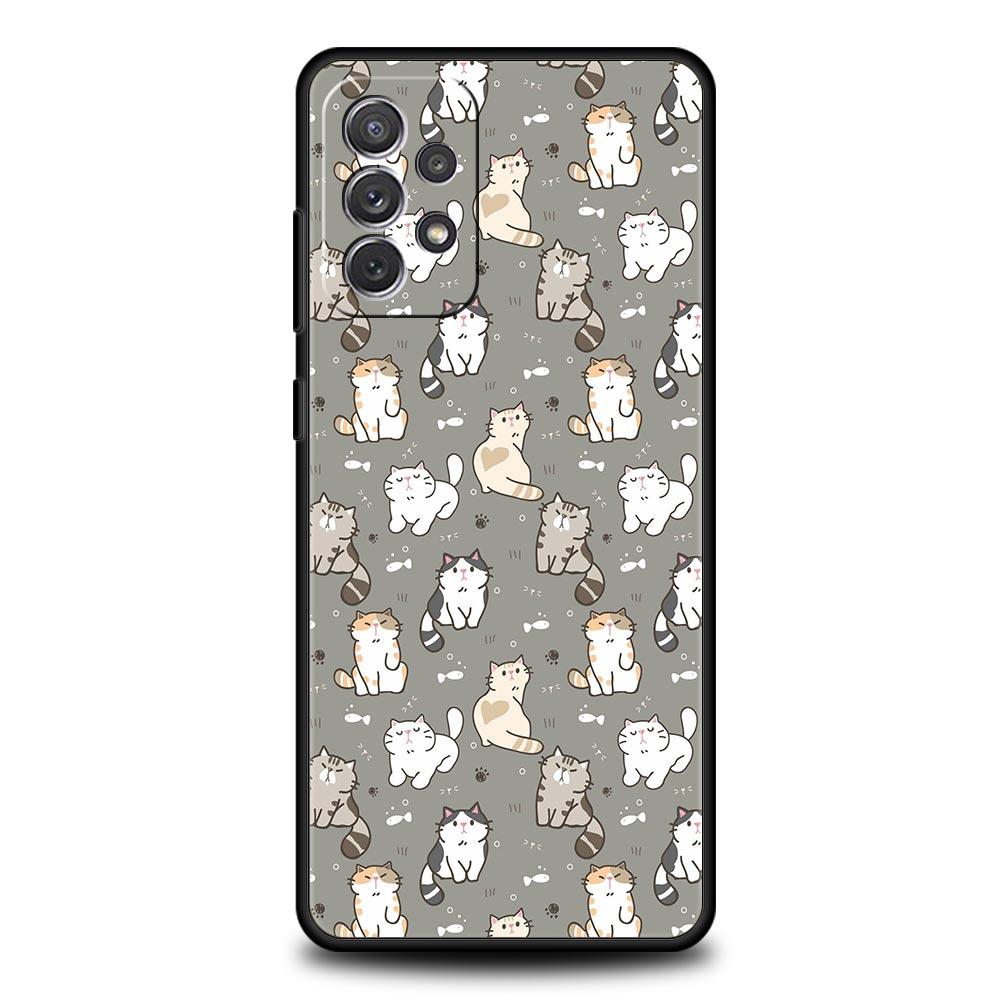 Cartoon Cats Background Phone Case For Samsung Galaxy A51 A71 A41 A31 A21S A11 A01 A03S A13 A23 A33 A53 A73 5G A12 A32 Cover