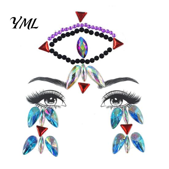 Easter Eve Party Gems Face Makeup Temporary Tattoo Sticker, Faux Crystal Jewelry Flash Nightclub Rhinestone Teardrop Eyeliner Decoration for