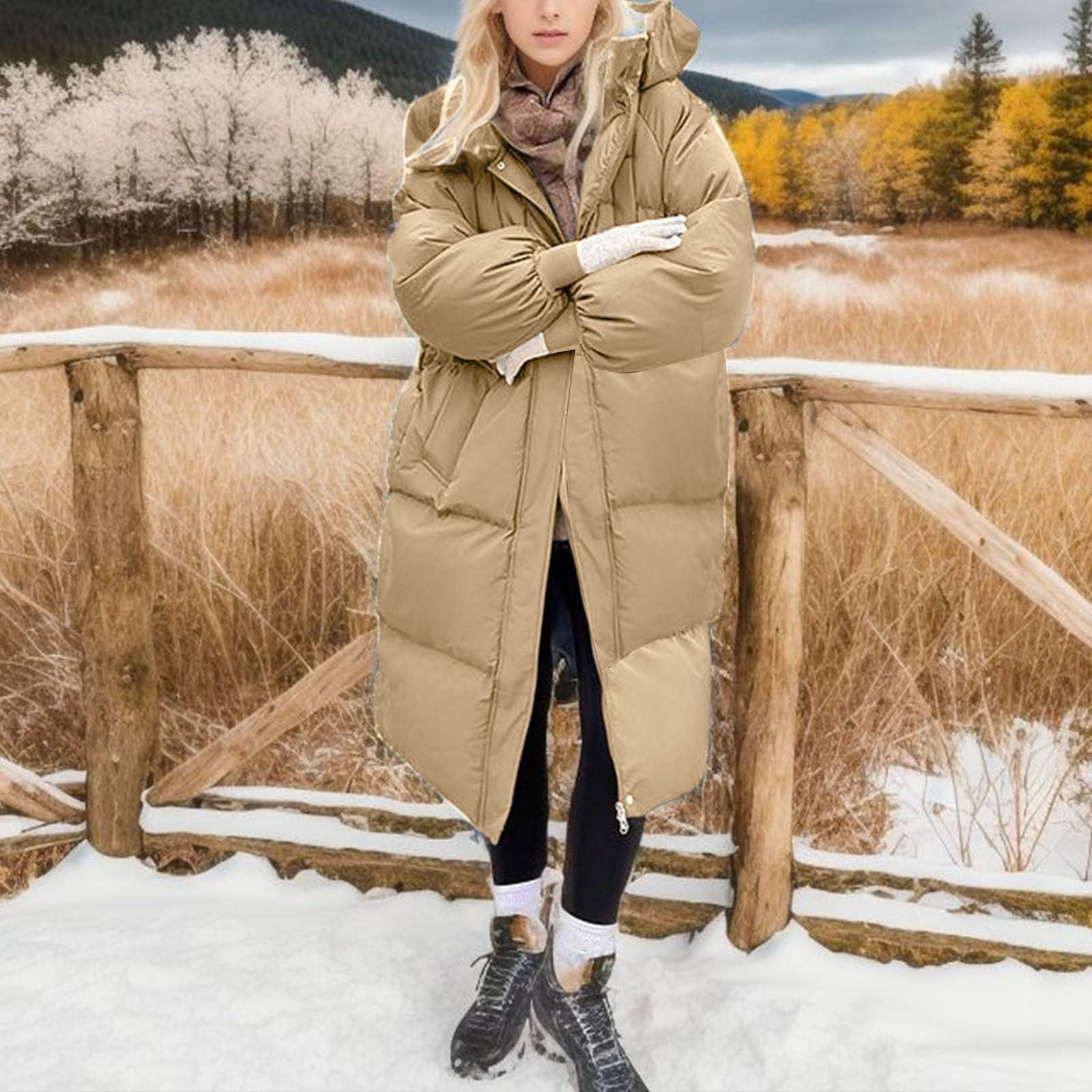 Женское однотонное толстое свободное длинное выше колена стеганое пальто Bread Coat — фото 4