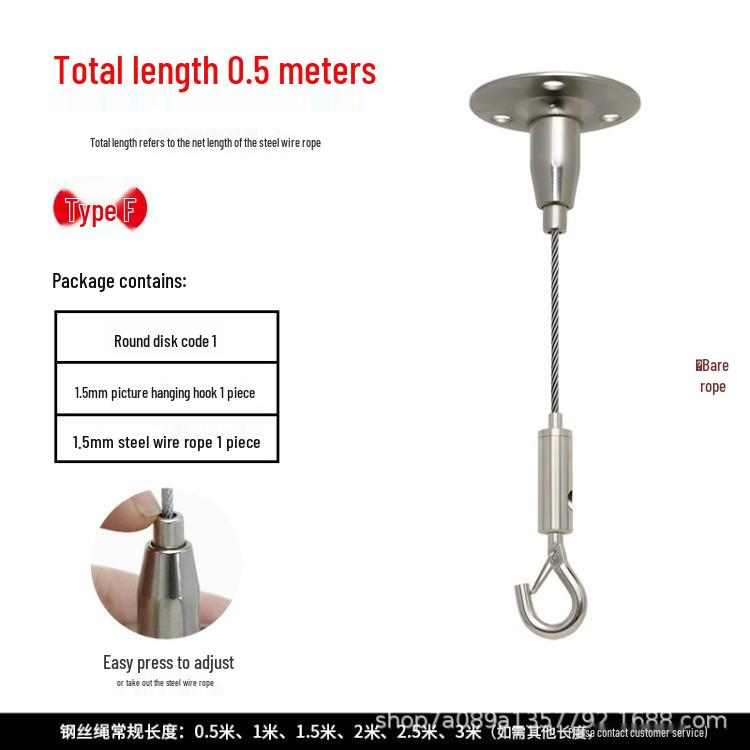 Steel Wire Rope Lifting Hanger: Alloy Hook Safety Adjustable Clip for Luminaire Fixing and Picture Hanging