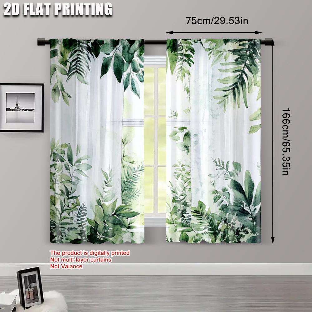 2 pezzi Tende e Drappeggi Stampa 2D Foglia Verde Tessuto in Poliestere Versatile (senza asta) Svuota tutto per varie stanze