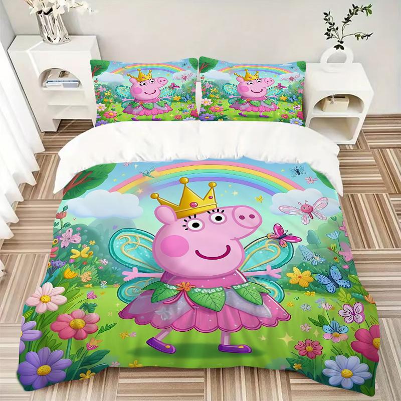 3pcs Peppa Pig Fairy Costume Home Bedding Set-Universal Three-Piece Suit for Bedroom, Guest Room, Living Room, Hotel-Festive Gift for Fans,