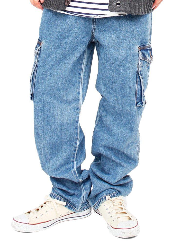 

HLEMMUSEUM Men s Denim Cargo Pants, Plus Size, Loose Fit, Wide Leg, Elastic Waist, Jeans Size 4L, Blue (Cargo)