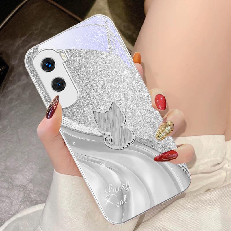 Sparkling Diamond Cat For Honor 200 90 8X 9X Pro Lite P50 P40 Nova 10 11i P60 Magic4 6 Mate 20 50 Tempered Glass Phone Case