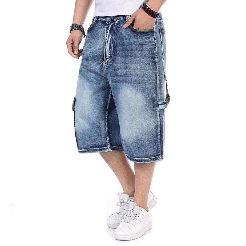 

Летние мужские синие джинсовые шорты в уличном стиле, свободные, большого размера, прямые джинсовые шорты 46 синий