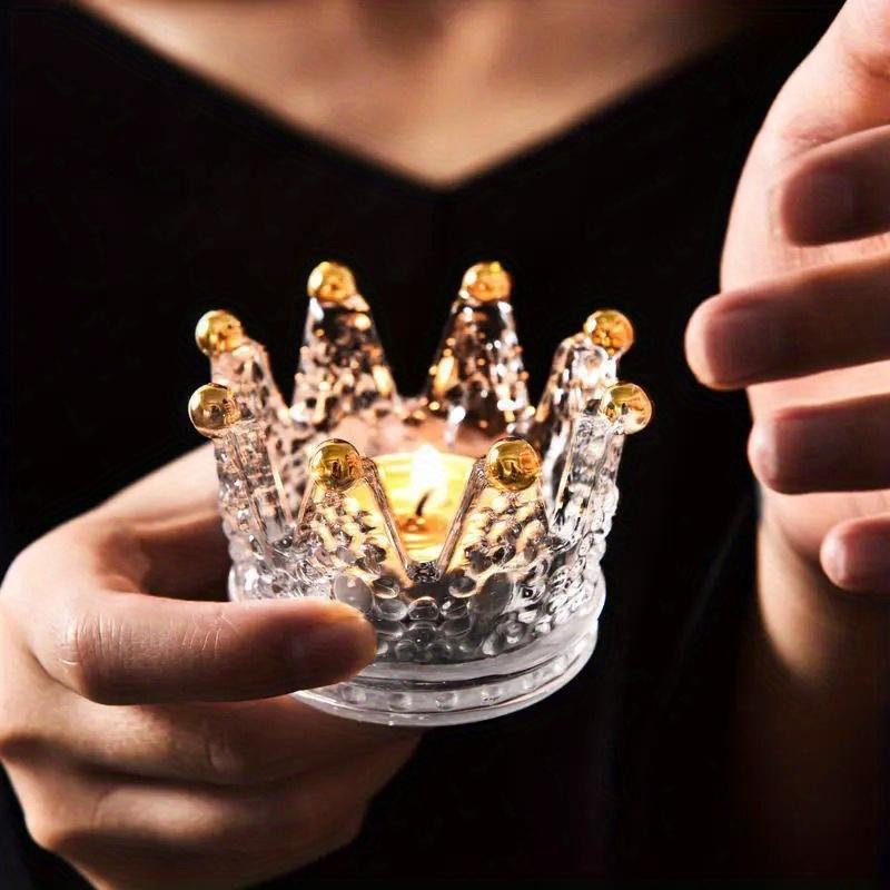 European Crystal Crown Glass Tealight Candle Holder Ring Scented Candlestick Home Decoration