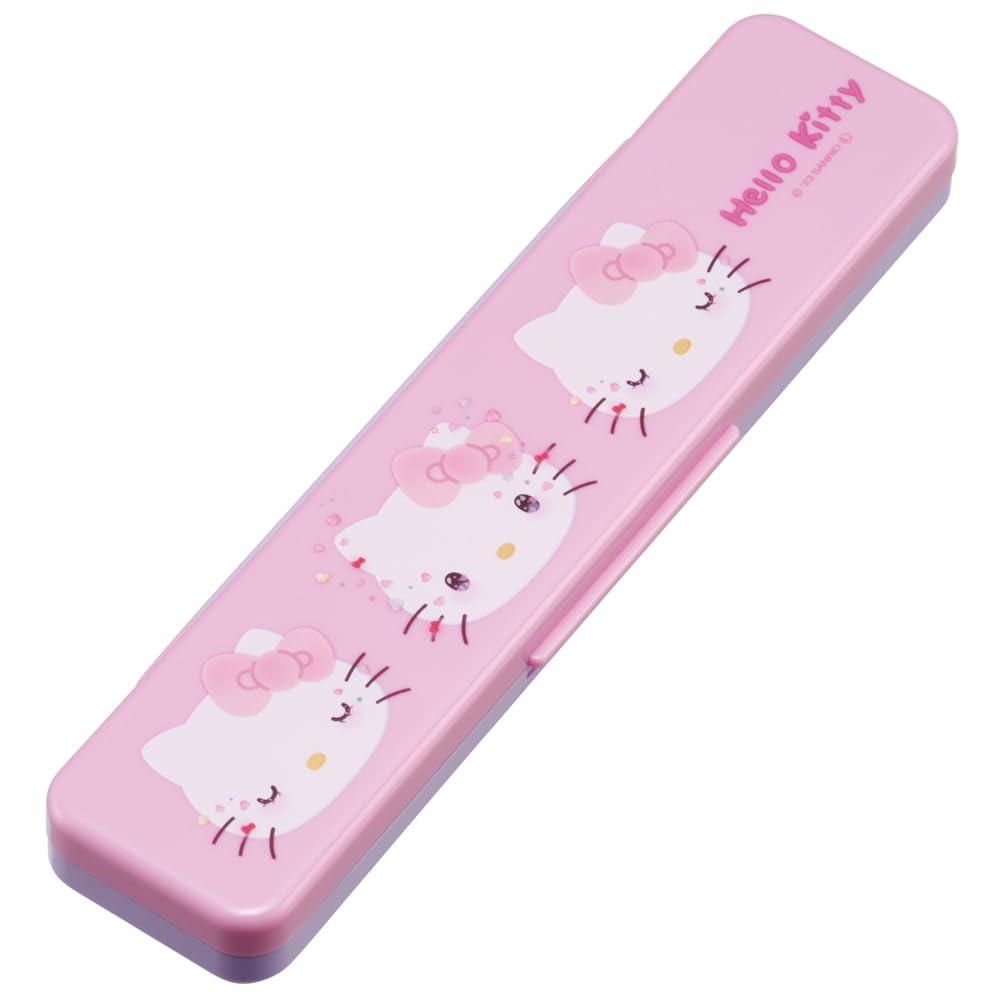 Skater Chopsticks and Spoon Combo Antibacterial for with Silicone Cushion for Silent Made in Sanrio Hello Kitty 50th Anniversary Edition Set, 18cm,