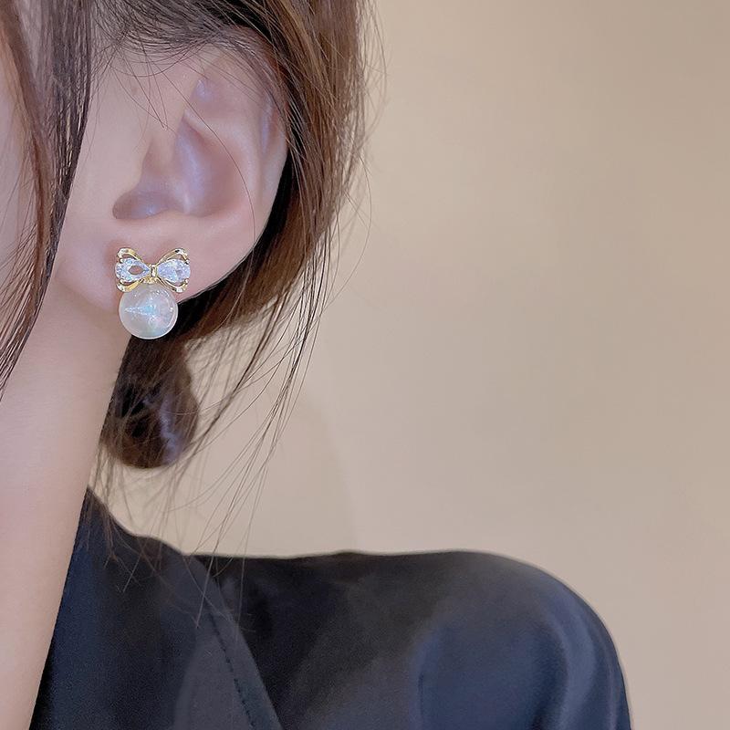 New Colorful Mermaid Beads Zircon Bow Stud Earrings For Women Personality Fashion Earrings Wedding Jewelry Birthday Gifts