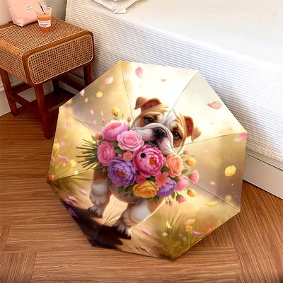 DogsandFlowers Pattern Pattern New Style Umbrella, 1 Piece Automatic Folding Umbrella, Portable Travel Umbrella, Outdoor Umbrella, Birthday Gift