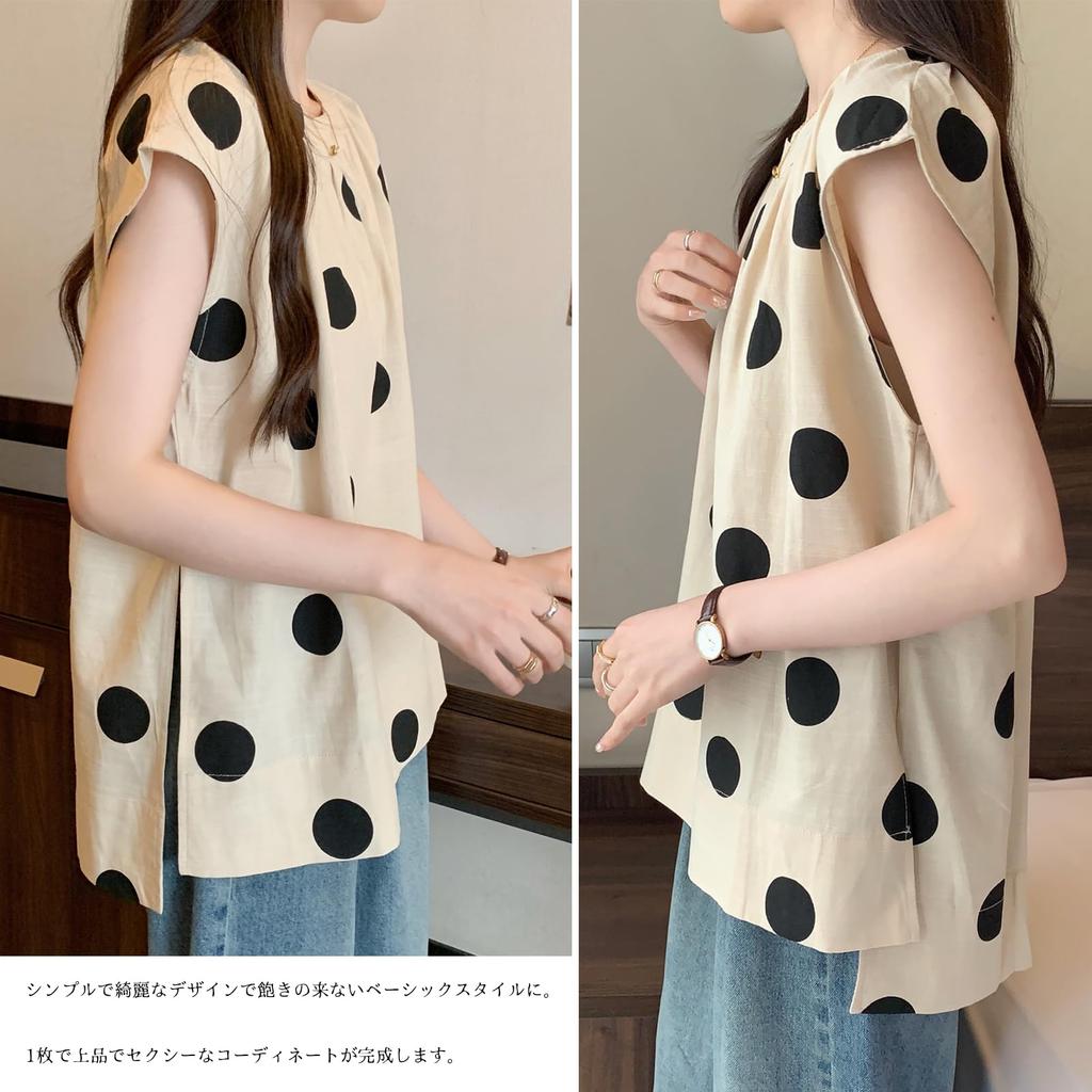 RoyzTocz Short Sleeve Round Neck Blouse with Polka Dots and Summer Plus Women's Slits. Top. Elegant, Size, Fashionable, Casual, Stylish, Slimming,