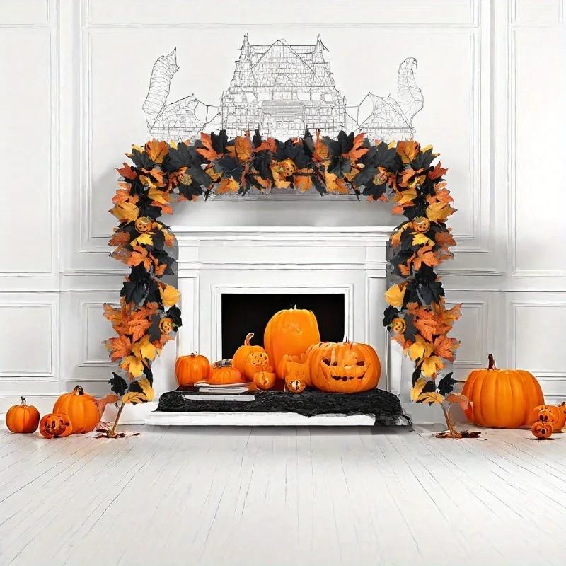 Gotische Halloween Hängedekoration 175cm Girlande Ahornblatt Kürbis Spinnenranke Kamin Kaminsims Herbst Event Arrangement Zubehör