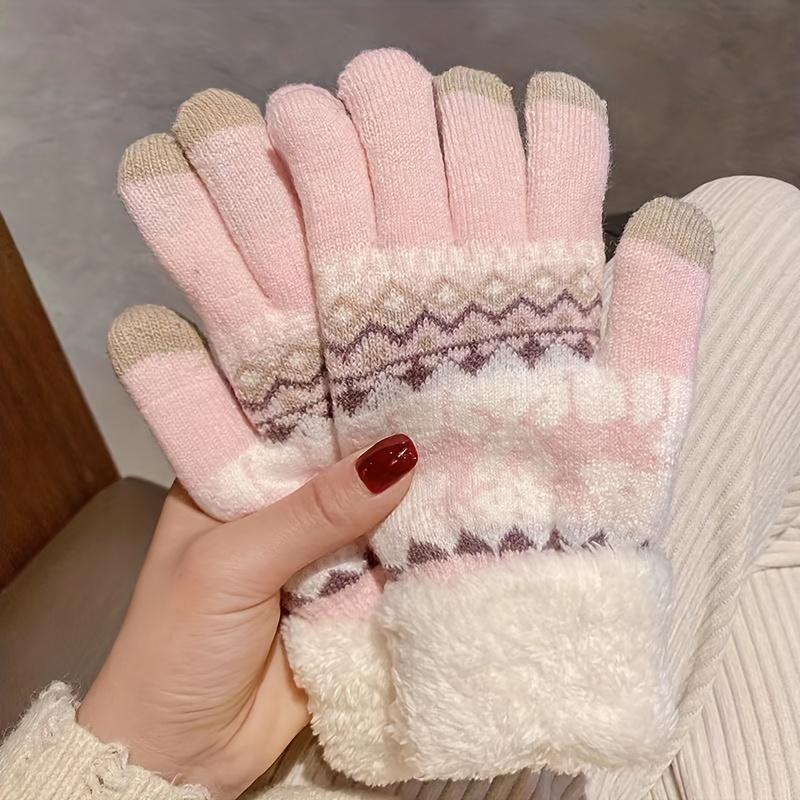 Gants de Noël en tricot jacquard motif renne, manchette en peluche, gants épais et chauds, gants doux et résistants au froid pour écran tactile, automne-hiver
