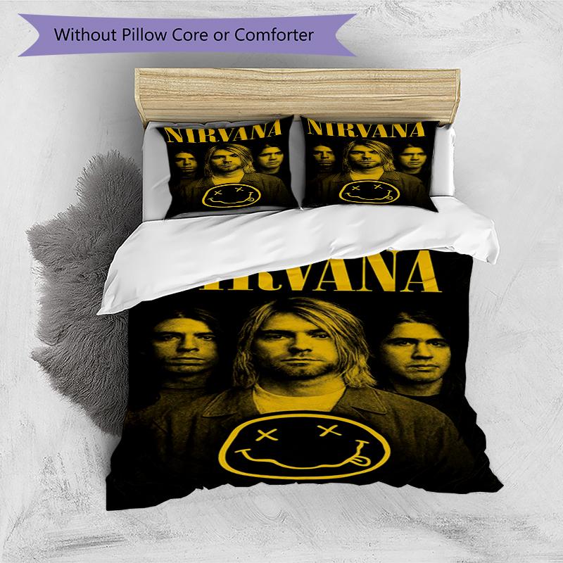 Smiley Nirvana Design Bed Bedding Set 1 Duvet Cover + 2 Pillowcases Soft Breathable Household Bed Linens
