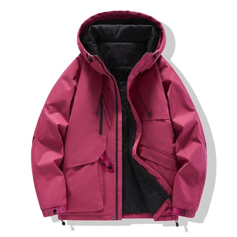 

Мужская свободная куртка с капюшоном на молнии Осень 2025 Мужская куртка однотонного цвета Мужская повседневная рабочая одежда Теплый верхняя одежда Черное пальто XXL розы красного